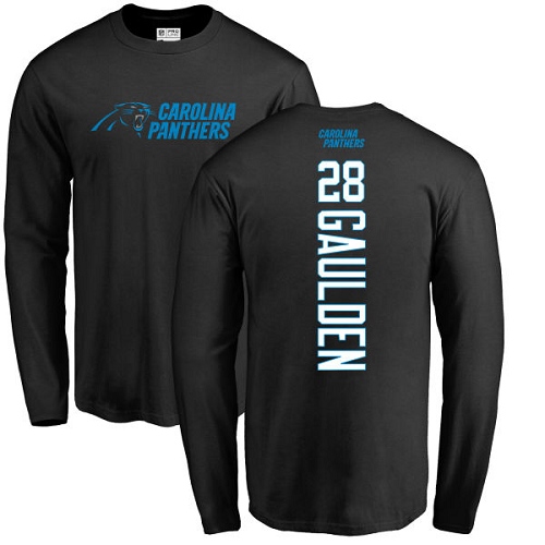 Carolina Panthers Men Black Rashaan Gaulden Backer NFL Football #28 Long Sleeve T Shirt->nfl t-shirts->Sports Accessory